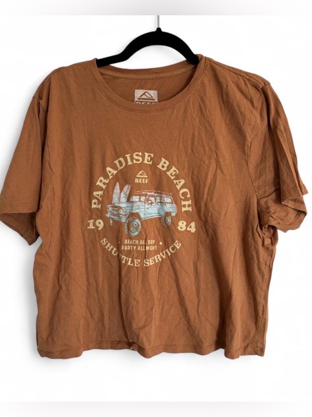 Reef Brown Crop Top With Vintage Truck Cotton Size XL